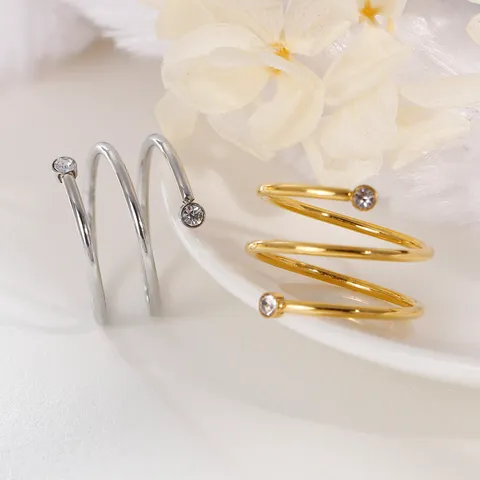 Anillo espiral ajustable acero inoxidable chapado en oro