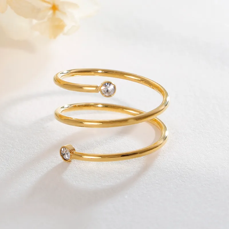 Anillo espiral ajustable acero inoxidable chapado en oro