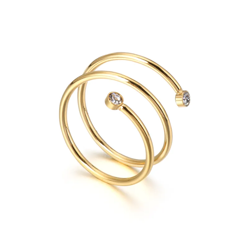 Anillo espiral ajustable acero inoxidable chapado en oro