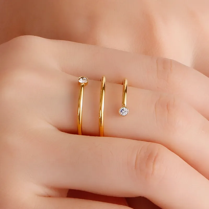 Anillo espiral ajustable acero inoxidable chapado en oro