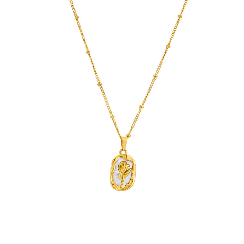 Collar dulce flor acero titanio chapado en oro de 18k con acrilico