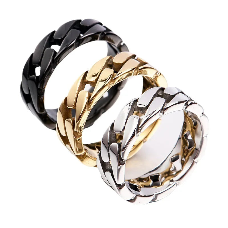 Anillo de cadena en acero de titanio chapado en oro de 18 quilates