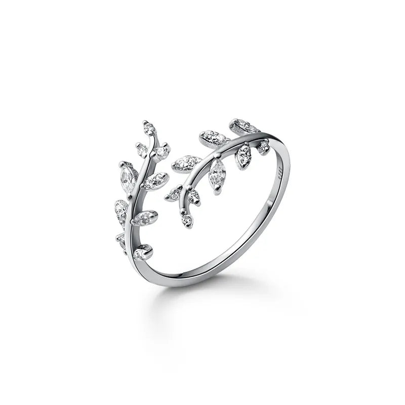 Anillo ajustable en plata esterlina en forma de hoja