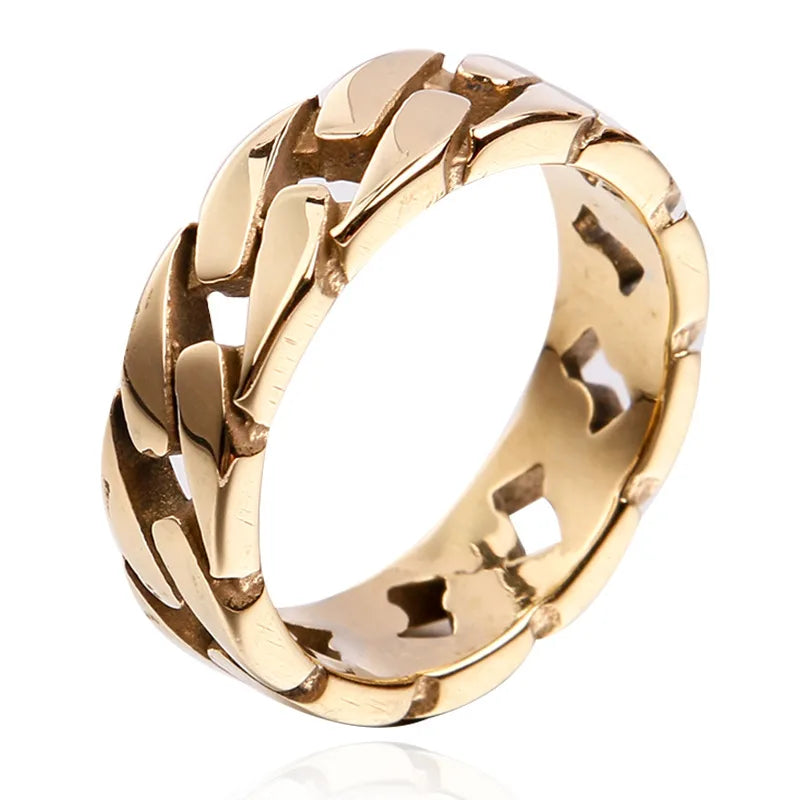 18K gold plated titanium steel chain ring